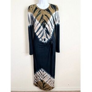 young fabulous & broke bennett tie dye ruched long sleeve maxi boho dress NWT